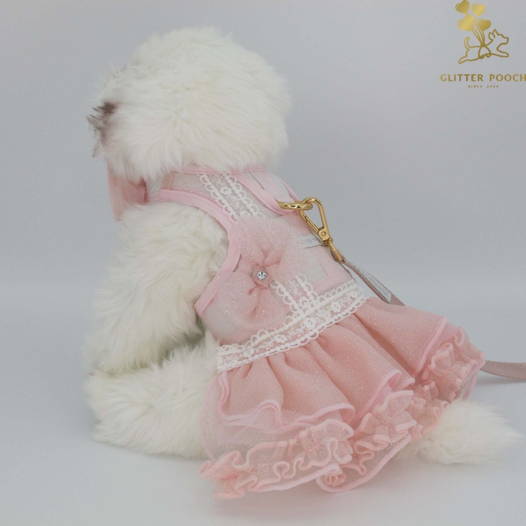 Glitter Pooch Harness ชุดรัดอก สายจูง เสื้อผ้า สุนัข, หมา, แมว, สัตว์เลี้ยง พร้อม สายจูง รุ่น BOWnebelle Charmy - Rose