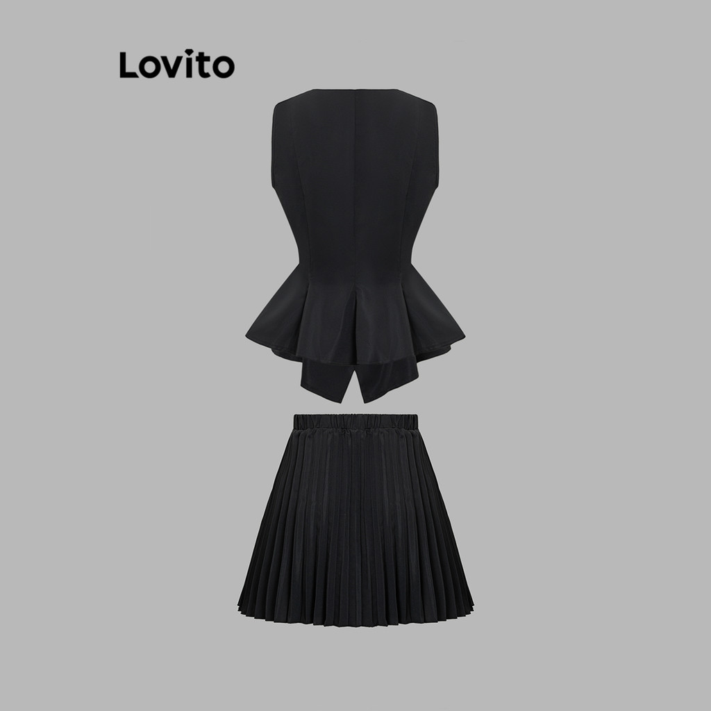 Lovito ชุดกระโปรงจีบธรรมดาหรูหราสำหรับผู้หญิง L105MD351