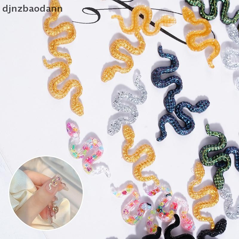 [DJNZ] 50 ชิ้นจําลองงูเล็บเรซิ่น Rhinestones สีผสมเล็บ Ch รูปงูอุปกรณ์แต่งเล็บ NGSS