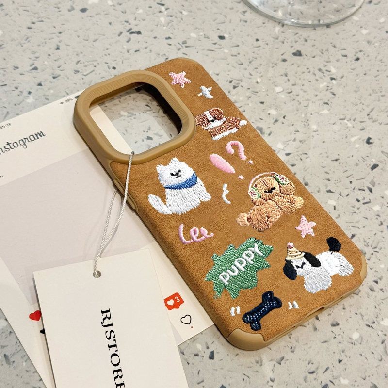ฤดูใบไม้ร่วงและฤดูหนาวถักลูกสุนัขขนสําหรับiphone16/15promaxเคสโทรศัพท์14 Apple 13proพรีเมี่ยมหนังGRAIN 12/11Promaxสีน้ําตาลXsซิลิโคนSoft Shell