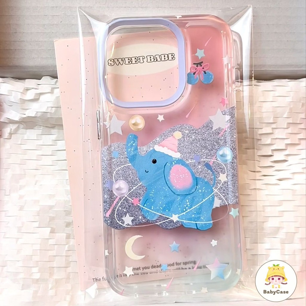ช้างน่ารักหวานนุ่ม เคสiPhone 15 11 13 Pro Max 14 12 Pro Max XR 7Plus 8Plus XS X Max 7 15 14 8 Plus SE 2020