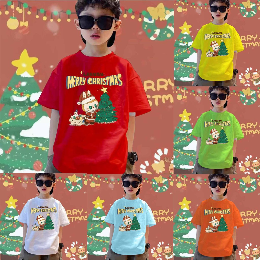 8 สี Christmas Labubu Children's T-shirt คริสต์มาส labubu เด็กน่ารักพิมพ์เสื้อยืด ผ้าฝ้ายแท้ สวมใส่สบาย#20 100-150