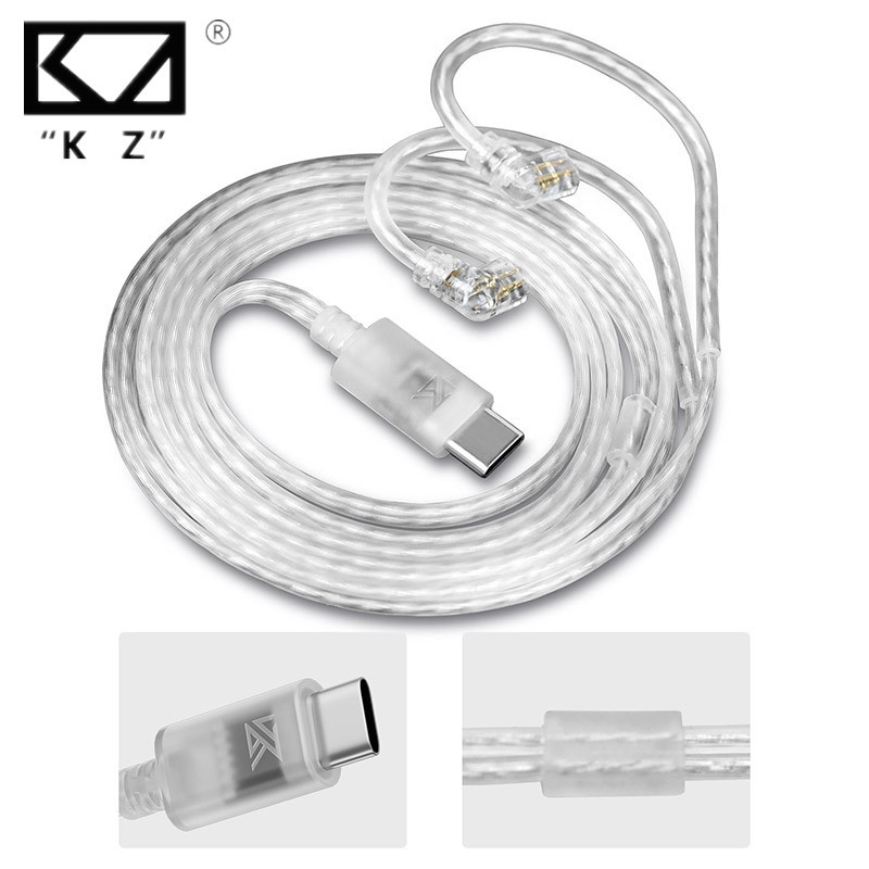 หูฟัง KZ Type-C สายหูฟังแบบหุ้มฉนวนเงินทองแดงที่ปราศจากออกซิเจน 0.75 มม. พินเคลือบทองความบริสุทธิ์สูง
