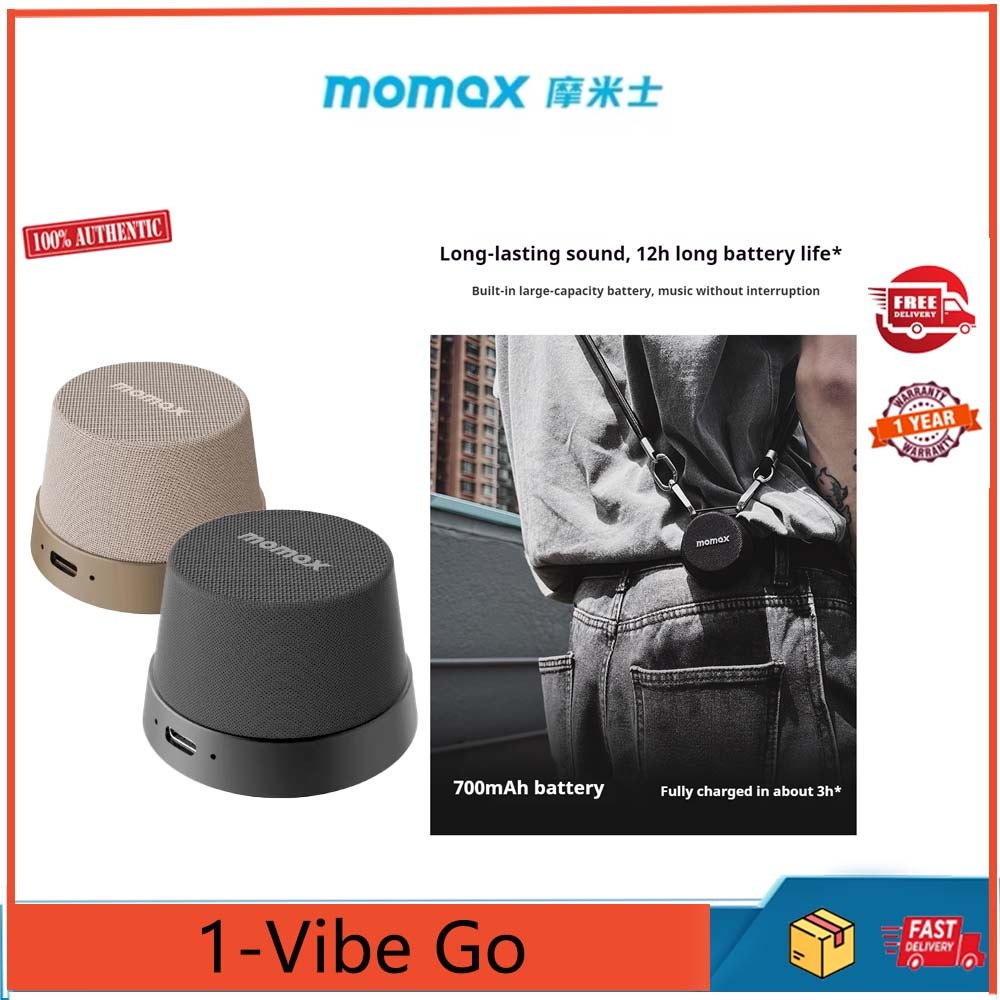 Momax BS6 1-Vibe Go ลําโพงไร้สายแม่เหล็กขาตั้งโทรศัพท์แม่เหล็กแบบพกพาลําโพงขนาดเล็ก 360 ° เสียงรอบทิศทาง