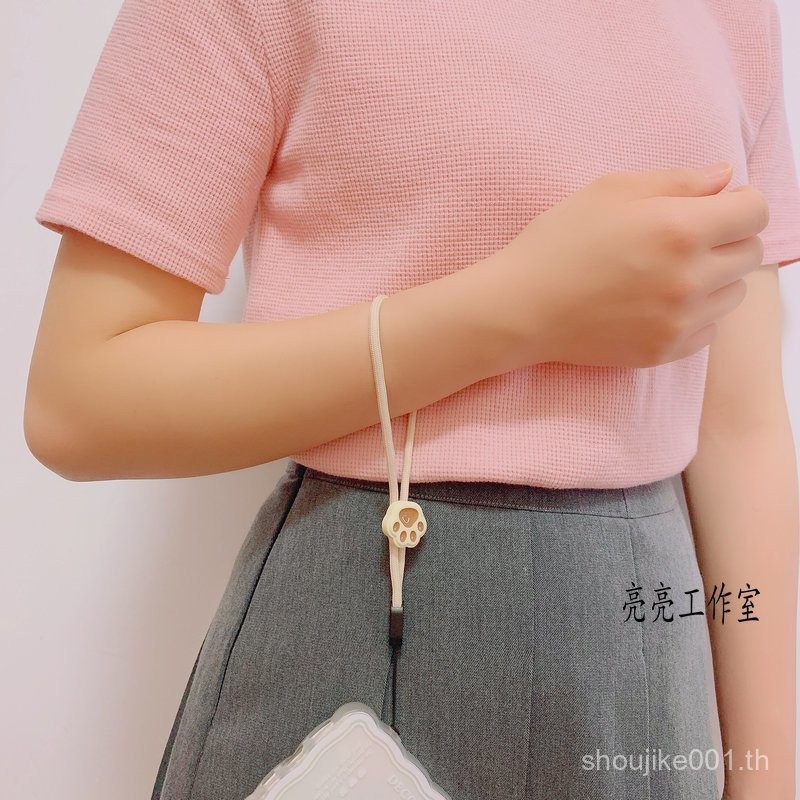 แฟชั่นสีขาวนมสาวน้อยแมวกรงเล็บโทรศัพท์มือถือเชือกคล้องสายคล้องคอแบบปรับได้เชือกคล้องข้อมือบัตรโรงเรียนจี้ CCD อินเทรนด์