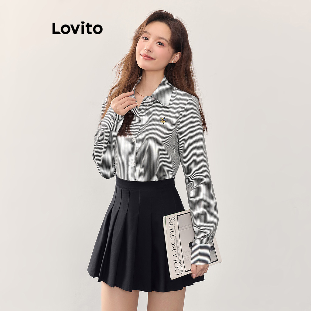 Lovito เสื้อเบลาส์ลายทางลำลองสำหรับผู้หญิง L108ED008