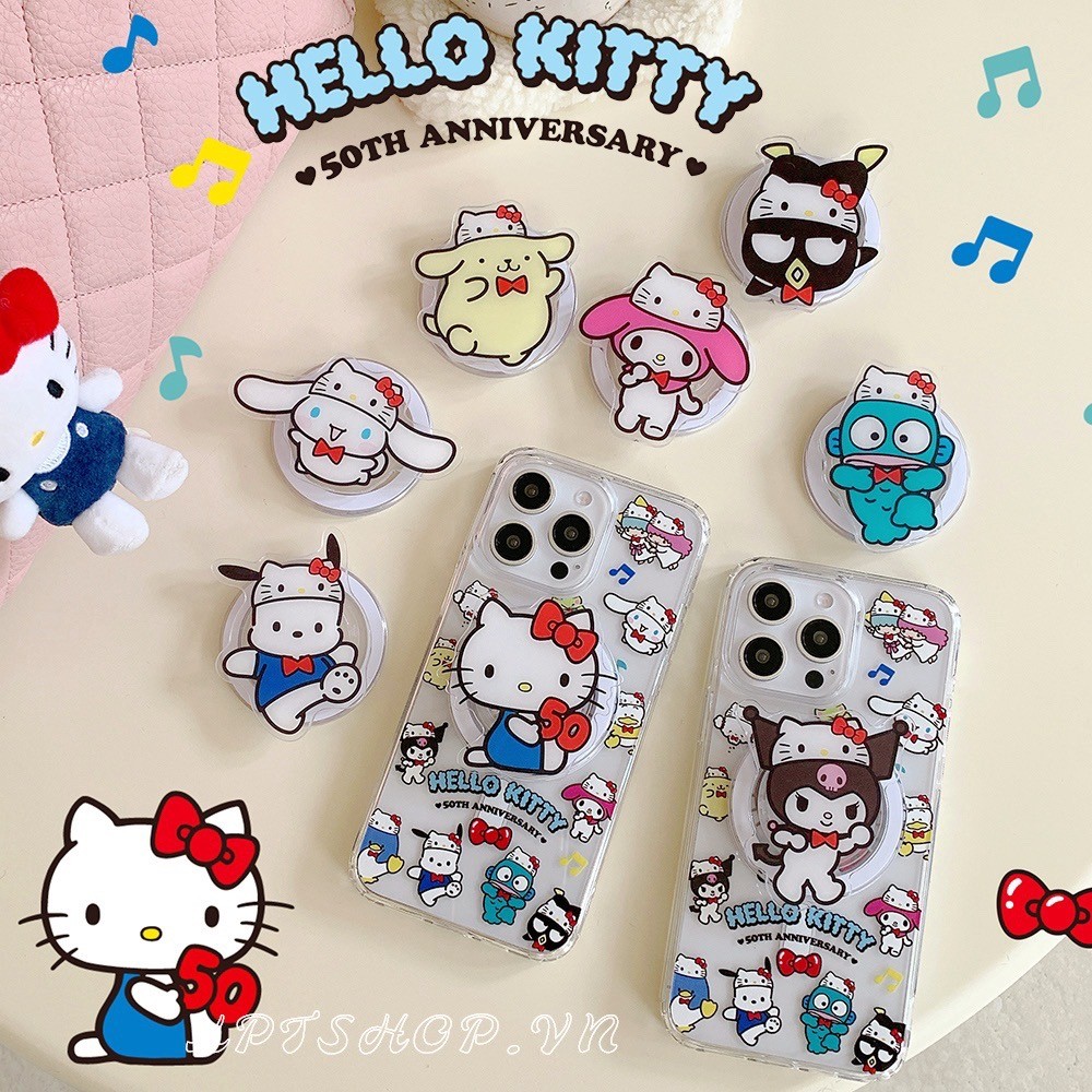 Magnetic Kitty 50th Anniversary Bracket เคสโทรศัพท์สําหรับ iPhone 16ProMax 16Pro 16Plus 15ProMax 14 13 12 11ProMax Full Coverage กันกระแทกป้องกันอะคริลิคปลอก