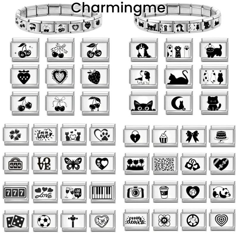 สีดํา Imprinted 100 รูปแบบ Charms สร้อยข้อมืออิตาลี Charm Links Fit 9 มม.Modular สร้อยข้อมือเครื่องประดับสแตนเลส DIY ทํา