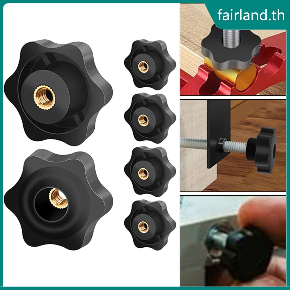 [FAIRLAND-TH] 6pcs M6 38mm Clamping Nuts Knob Grip Screw พลาสติก Star Nuts สําหรับเครื่องสีดํา