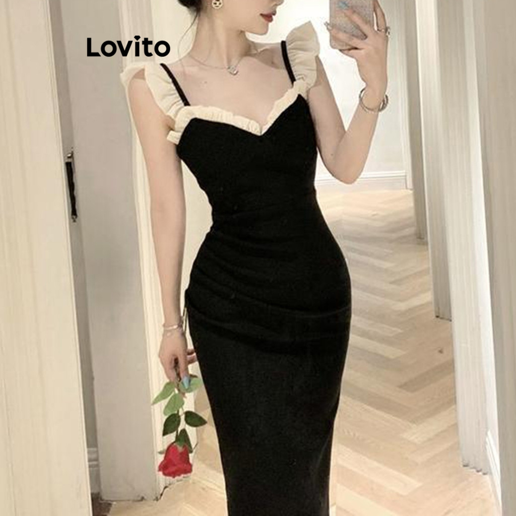 Lovito ชุดเดรส บล็อกสี สำหรับผู้หญิง LNM70299