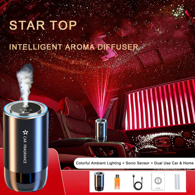 Car Air Refresher with LED Light Starry Projection Light Home Perfume Auto Air Purifier Aromatherapy