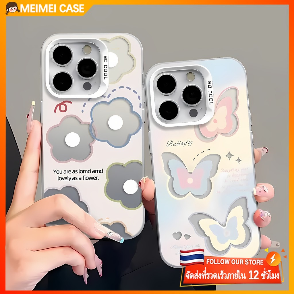 COD ใช้ได้ iphone 11 13 12 14 15 Pro MAX 14 15 7 Plus X XR XSMAX เคสโทรศัพท์ IMD การ์ตูนดอกไม้ผีเสื้อโฮโล