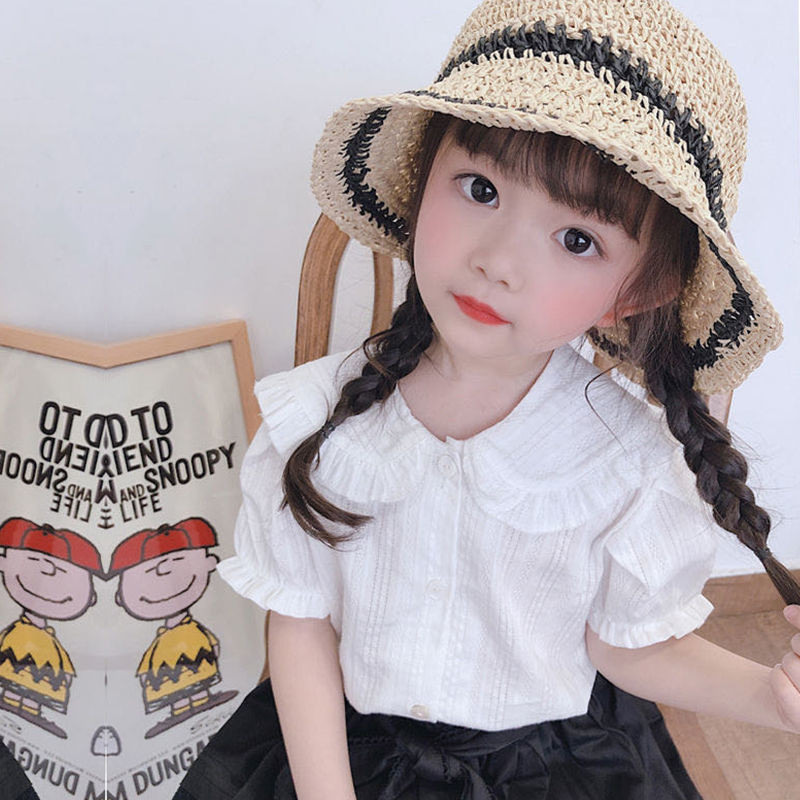สาวสีขาวเสื้อแขนสั้นตุ๊กตาคอปกแฟชั่นเกาหลีรุ่นเสื้อแฟชั่นเด็กทารกเสื้อบางสไตล์ฤดูร้อนเสื้อผ้าอินเทรนด์20241101