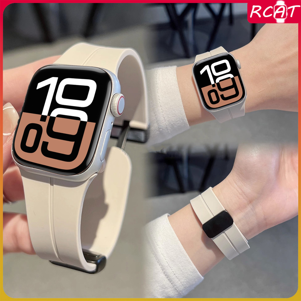 สายซิลิโคนแม่เหล็กสำหรับ for Apple Watch 49/45/44/41/41/38MM iwatch Ultra/SE 3 2 Series 11 10 9 8 7 6 5 4 46/42MM