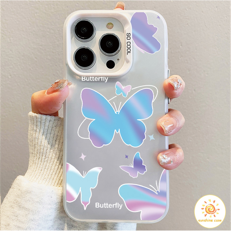 GOOD เคสโทรศัพท์มือถือลายผีเสื้อสีดำสร้างสรรค์ ไอโฟน11 For iPhone12 13 14 15 16 Pro MAX X XS XR XS 7 8Plus