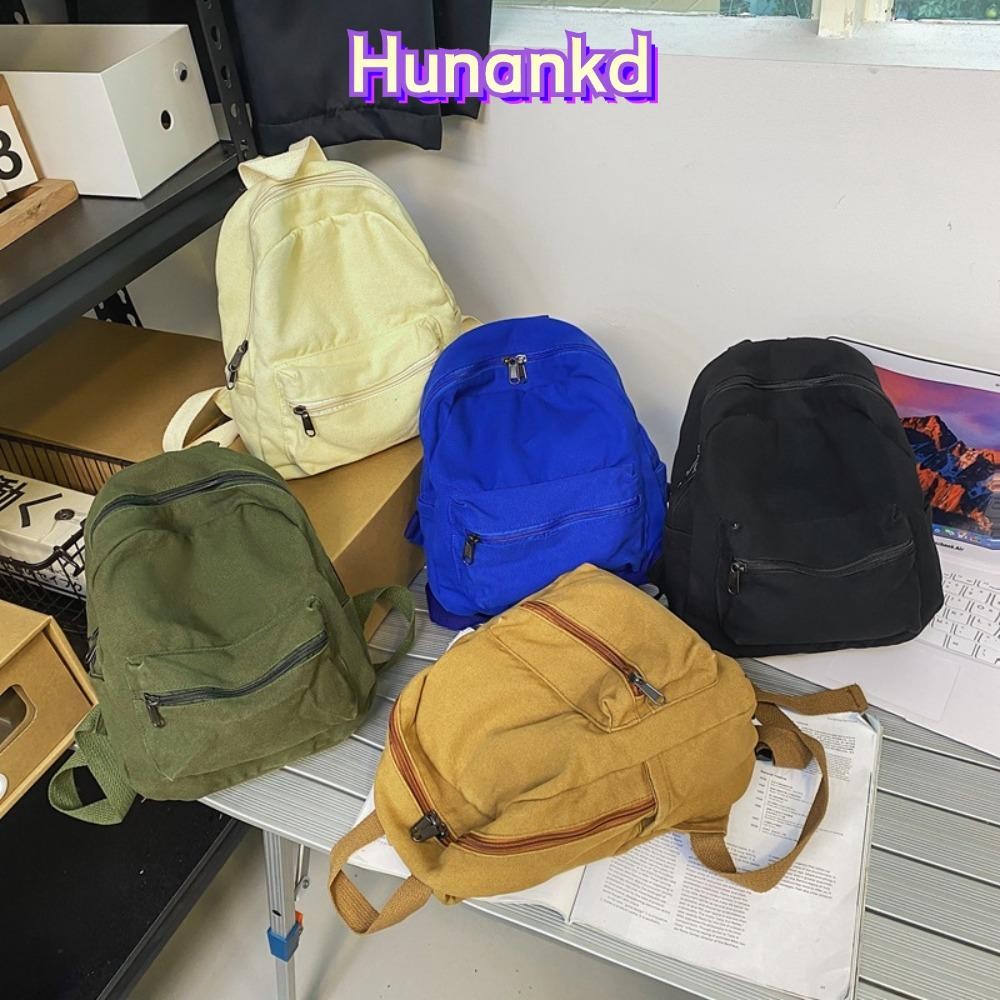 กระเป๋าเป้ผ้าแคนวาส HUAN, กระเป๋าเป้สะพายหลังขนาดเล็กสีทึบน้ําหนักเบา, กระเป๋าเป้สะพายหลังมินิแมตช์วินเทจทั้งหมดเด็กผู้หญิง