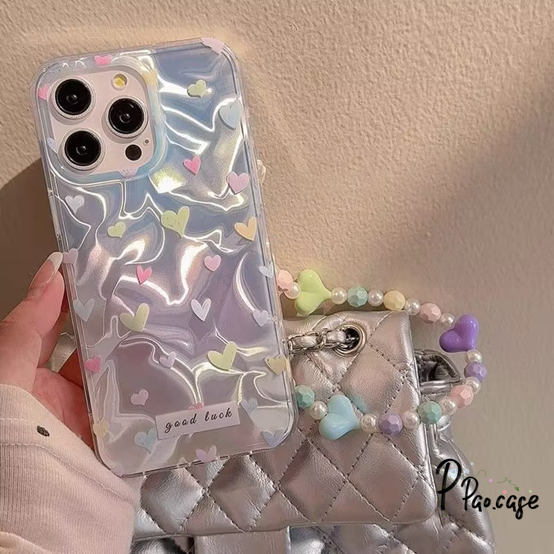 แฟชั่นหัวใจรักน้อยเข้ากันได้เคสไอโฟน 13 11 16 15 12 14 Pro Max XR 16 8 7 Plus X XS Max SE 2020 เงาลูกฟูก TPU อ่อนเคส