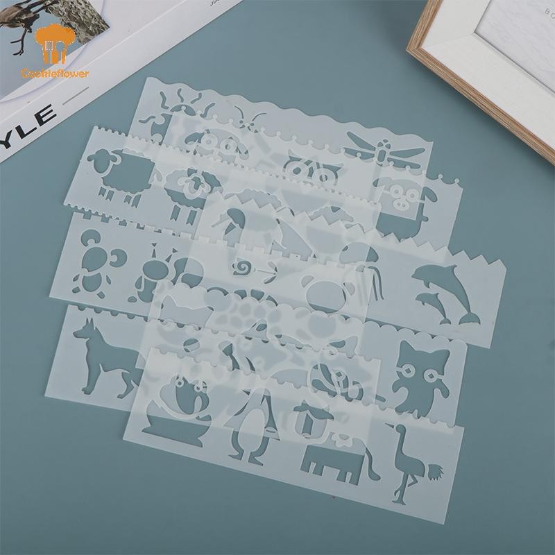 Ckfr 8 ชิ้น/เซ็ตตัวอักษรคลื่นรูปสัตว์ DIY Craft Hollow Layering Stencil สําหรับ Wall Paing Scrapbooking ปั๊มอัลบั้มตกแต่งลายนูนแม่แบบวาดแม่แบบใหม่