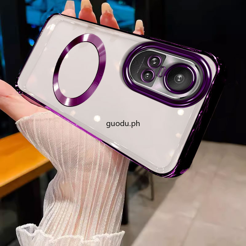 ปลอก OPPO RENO 10 5G RENO 10 PRO 5G RENO 11 PRO 5G RENO 11 5G เคสโทรศัพท์ Soft gold edge กันชนโปร่งใสพร้อมแหวนดูดแม่เหล็กโช้คอัพ protector