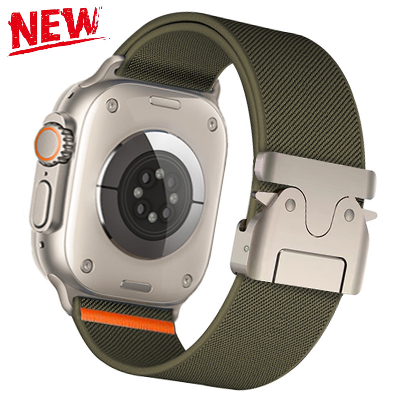 ใหม่ล่าสุด ไนลอน สายกีฬา หัวเข็มขัดโลหะ สําหรับ Apple Watch Series 10/9/8/7/6/5/4/3/2/SE ขนาด 46/45/44/42/49/41/40/38 มม. 2 ชิ้น