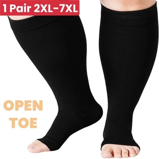 1 คู่ 2XL-7XL Plus ขนาดถุงเท้าการบีบอัดเปิดนิ้วเท้าผู้หญิง & ผู้ชาย 15-20mmHg กว้างลูกวัวเข่าสูง Toeless ถุงเท้าการบีบอัด