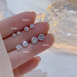 เงิน 3mm4mm5mm6mm ต่างหูเพทายแฟชั่นที่เรียบง่ายต่างหูเครื่องประดับของขวัญ