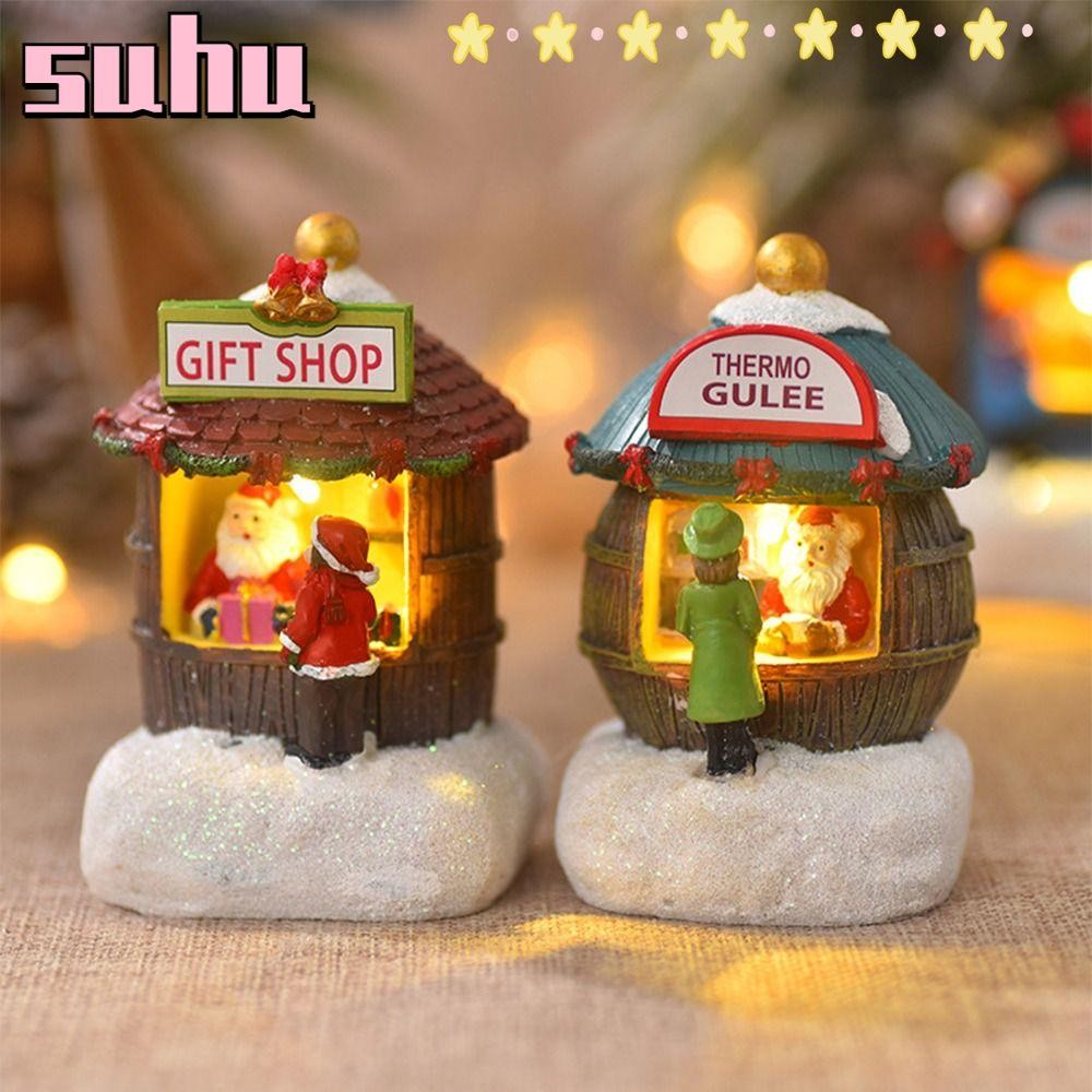 Suhuhd คริสต์มาส Luminous House, สีสันขนาดเล็ก Xmas บ้านเรซิน, 2024 เรซิ่น Miniature เครื่องประดับคริสต์มาส Night Lights ตกแต่งบ้าน