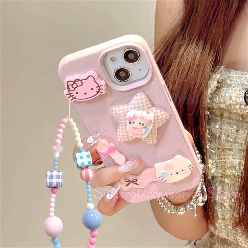 ใช้งานร่วมกับสําหรับ iPhone 16 11 12 13 15 14 Plus Pro Max 7 8 6 6S Plus 3D Star KT สติกเกอร์เชือกแขวนนุ่มฝาครอบโทรศัพท์ป้องกัน