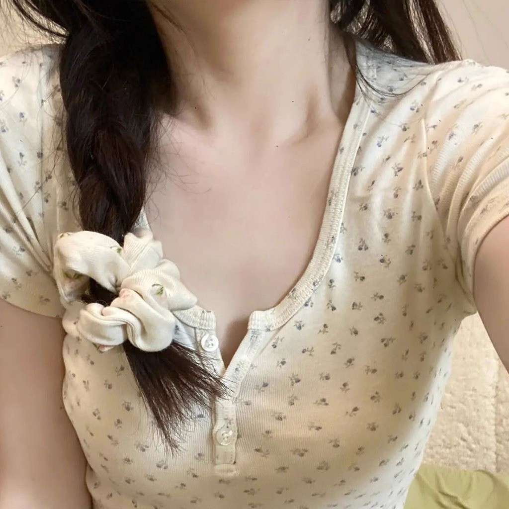 🎀Yummy Shop🎀พร้อมส่ง 【232-T】เสื้อลำลองลายดอกไม้ ใส่สบาย TOP tee ผ้าเรย่อน สำหรับผู้หญิง คอกลม รุ่น พร้อมส่ง เสื้อครอปเเข - รูปที่ 6