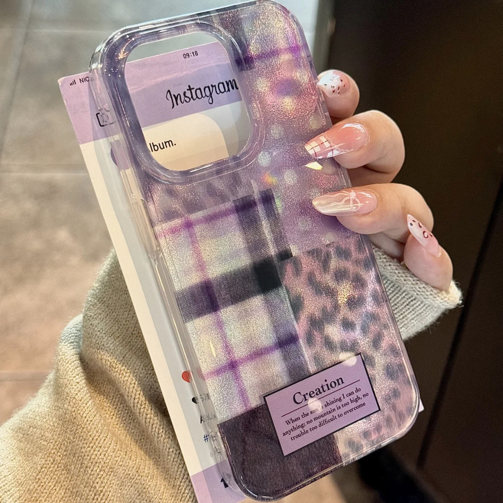 Ins สีม่วงเสือดาวพิมพ์ Apple 16/15/14 เคสโทรศัพท์ 13/12 Frosted 11/xr นุ่ม 78p สาว xs