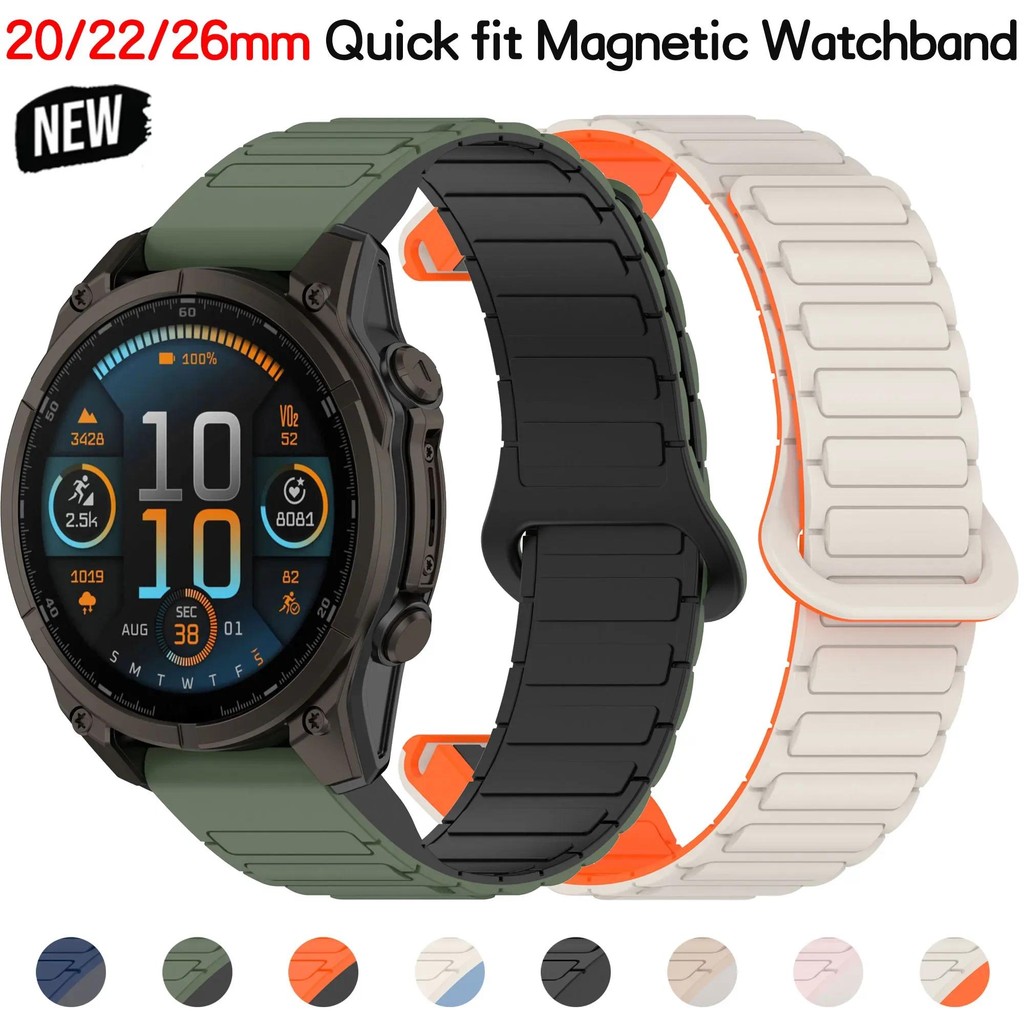 20 22 26 มม.แม่เหล็กสําหรับ Garmin Fenix 8 47 มม.51 มม.43 มม.7X 7S 6X 6 6S 5X Plus 3HR Epix ซิลิโคนข้อมือ Quick fit Watchband
