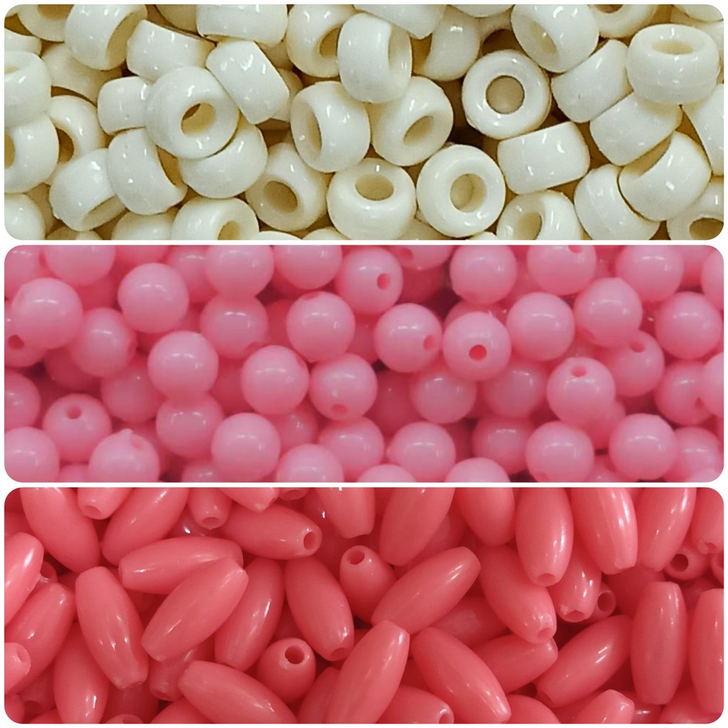 ลูกปัดพลาสติก ทรงกลม ทรงรี กระดูกงู ทั้งแบบขุ่น/ใส มีหลายสีให้เลือก (100 กรัม)