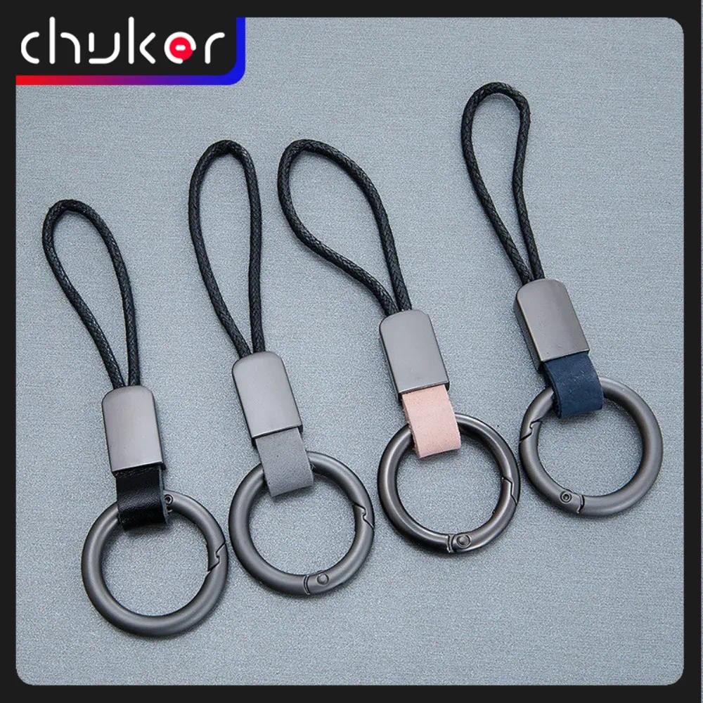 พวงกุญแจหนังแท้สําหรับผู้ชายผู้หญิงพวงกุญแจรถเชือกเส้นเล็กเชือกฝ้ายสายคล้องพวงกุญแจโลหะของขวัญอินเทรนด์ที่เก็บกุญแจ