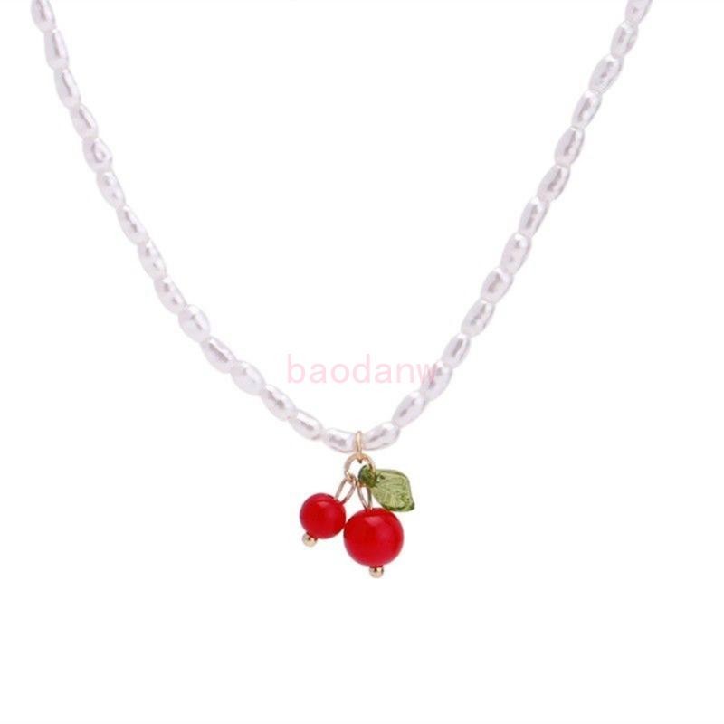 Bdw Elegant Pearl Cherry จี้สร้อยคอผู้หญิงหวาน Choker สร้อยคอเครื่องประดับ