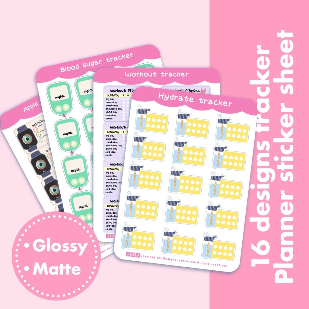 16 แบบ Kawaii Tracker Planner sticker sheets สติ๊กเกอร์บันทึกกิจกรรม คมชัด สีสันสดใส แพลนเนอร์สติ๊กเกอร์ ขนาด 4x5.5 นิ้ว