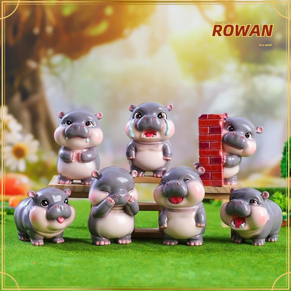 Rowans 1 ชิ้น/6 ชิ้น Mystery Guess กระเป๋า, Moo Deng น่ารักเด็ก Hippo กล่อง, เดสก์ท็อปเครื่องประดับ PVC สัตว์รูปของเล่นของขวัญวันเกิด