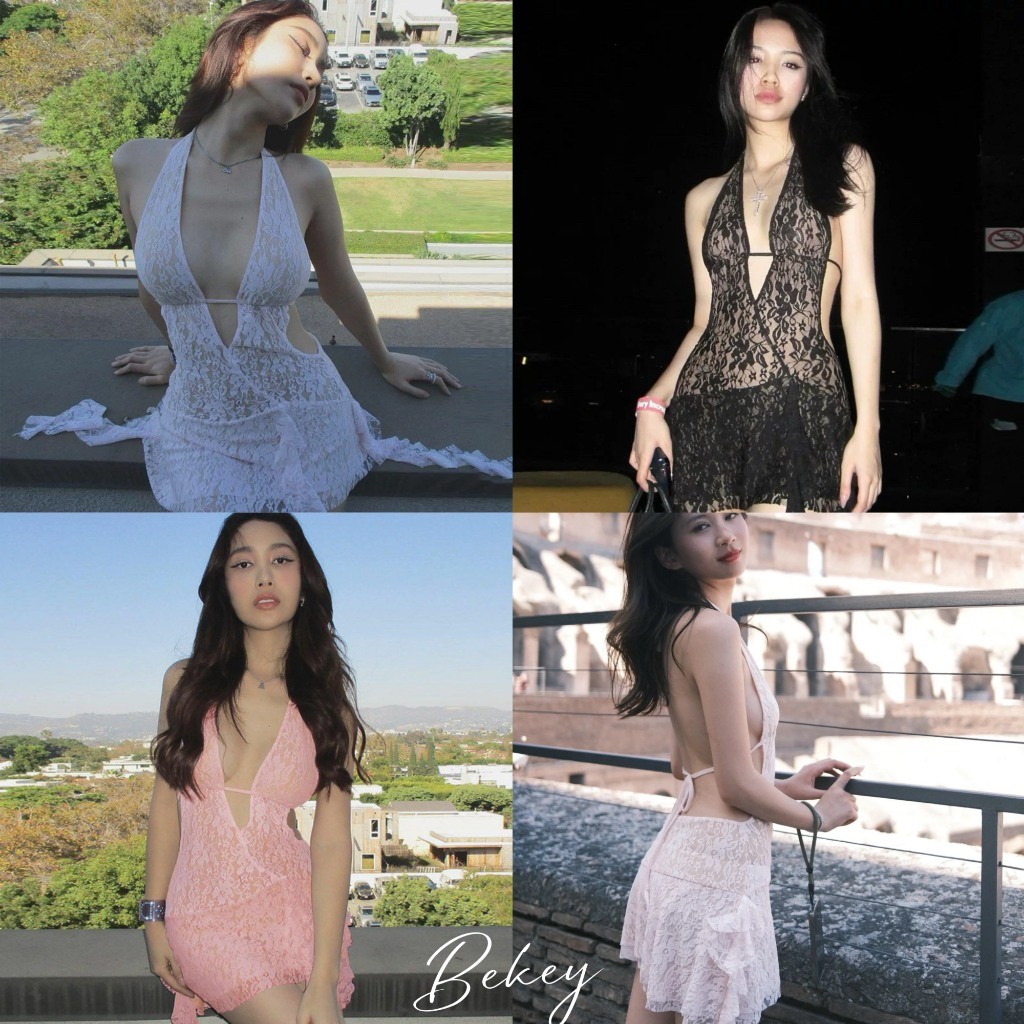 (พร้อมส่งด่วนจากกรุงเทพ )มินิเดรสผู้หญิงเดรสลูกไม้คอวีลึกเว้าหลังเซ็กซี่Z206