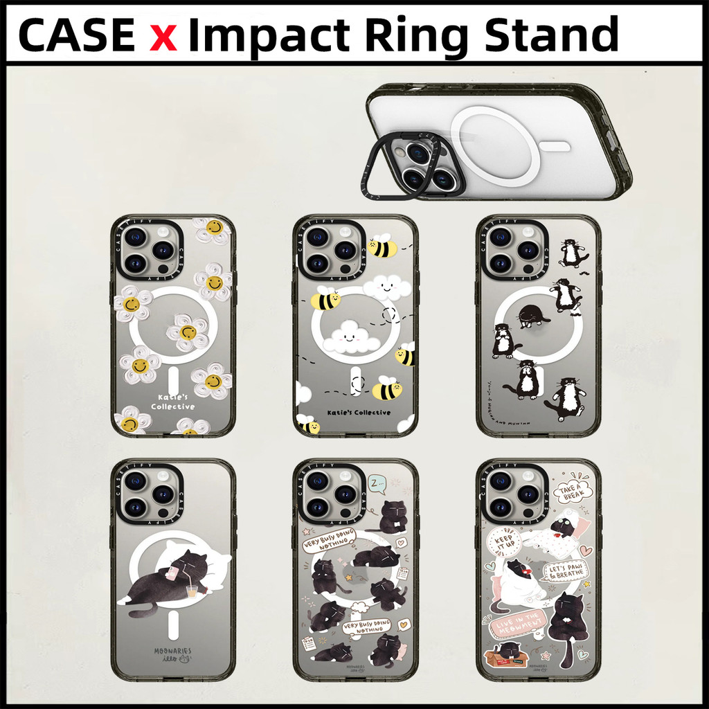 กรอบเลนส์ ยืนเคสโทรศัพท์แม่เหล็ก CASETiFY moonaries illo สติ๊กเกอร์แมวดําเข้ากันได้ iPhone 14 15 16 Pro Max หนา 2.5 ปลอกอะคริลิคกันกระแทกเหนียวฝาครอบป้องกัน