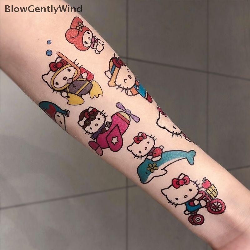 Blowgentlywind 22 แผ่น/เซ็ต Sanrio Hello Kitty รอยสักชั่วคราวสติกเกอร์ Kuromi อะนิเมะกันน้ํา Tattoos สติกเกอร์สําหรับสาวการ์ตูนน่ารักของเล่น BGW