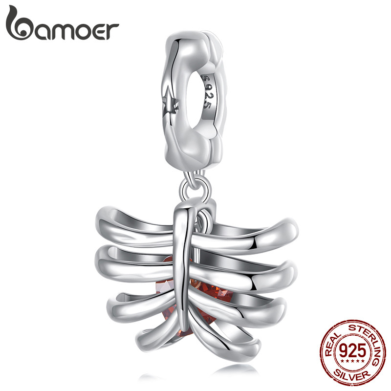 Bamoer 925 Sterling Sliver Charm Dark Rib Design จี้เครื่องประดับสําหรับสร้อยข้อมือ