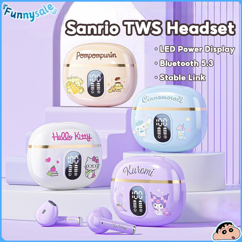 SANRIO หูฟังบลูทูธรุ่นใหม่ TWS หูฟังแบบใส่ในหู ระบบลดเสียงรบกวน เสียงดี อุปกรณ์ต่อพ่วง Kuromi ของขวัญวันเกิด