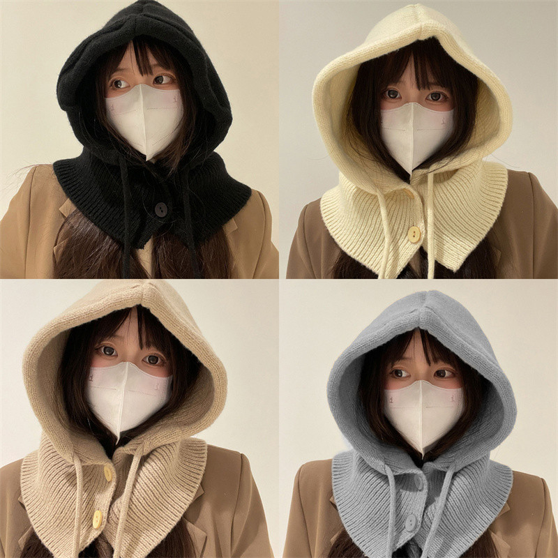 ฤดูหนาว Balaclava หมวกสําหรับผู้ชายและผู้หญิง Unisex ถัก Hooded หมวกกลางแจ้งอุ่น Drawstring หมวกชิ้นเดียวคอ Beanies หมวก