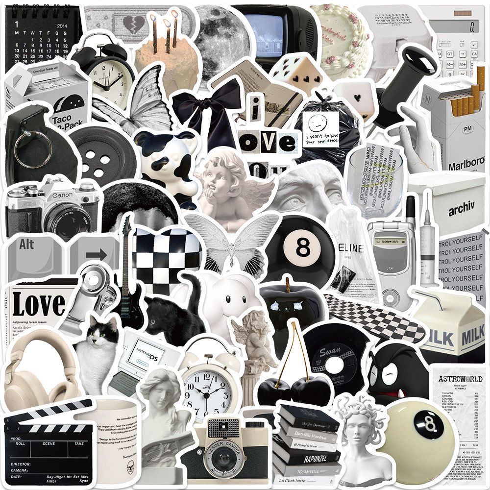 💥พร้อมส่ง💥IKEA INS BLUE BLACK white Series sticker สติกเกอร์กันน้ำรูปแบบที่แตกต่างกัน JAPAN 50ชิ้น