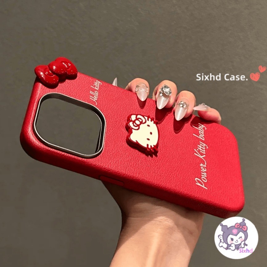 SAMSUNG สําหรับsamsung A55 A50 A50s A54 A13 A14 A15 A16 A06 A05 A05s A12 A35 A04 A34 A33 A30s A53 A51 A11 A03s A21s A20 ฝาครอบโทรศัพท์หนังสีแดงKittyเคสโทรศัพท์น่ารัก