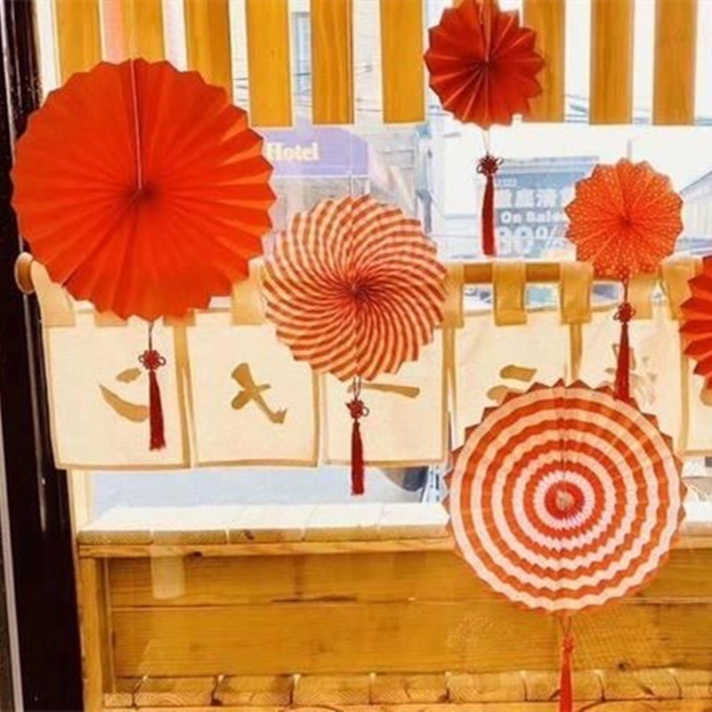 6 ชิ้น/เซ็ตปีใหม่สีแดงพับกระดาษพัดลม-บ้านเทศกาลฤดูใบไม้ผลิพรรคแฟนดอกไม้ตกแต่งจี้-ผนังพื้นหลังเครื่องประดับ - รูปที่ 3
