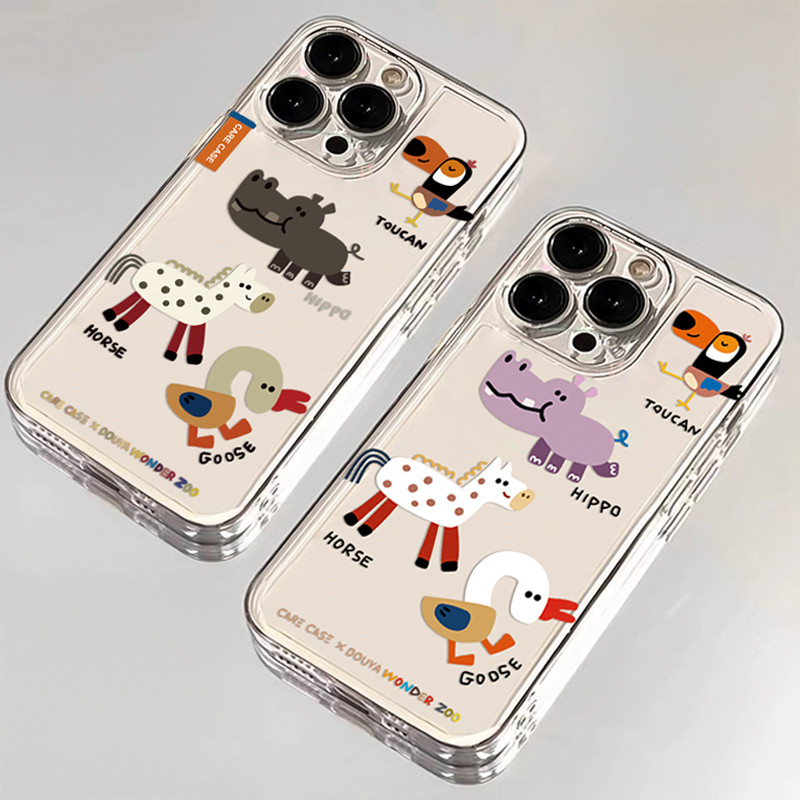 ใช้ได้กับ Samsung A06 A55 A05S A15 A05 A12 A15 A52 A50 A30 A54 A03S A32 เคสโทรศัพท์โปร่งใสการ์ตูนสัตว์น่ารัก
