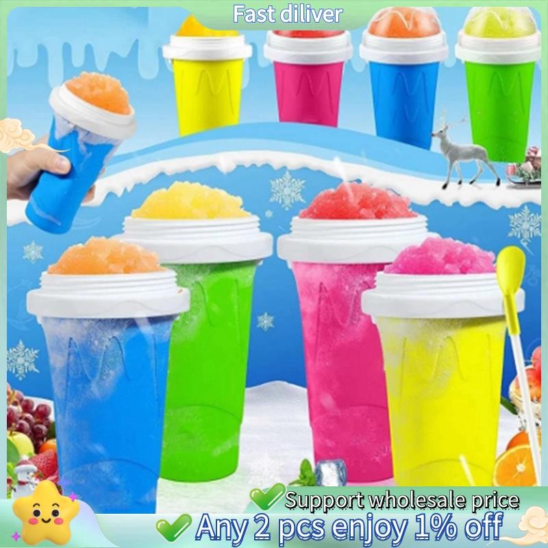 Diy Magic Slushy Maker Squeeze Cup,แบบพกพาถ้วยบีบสมูทตี้สําหรับน้ําผลไม้,นมและไอศกรีมใช้งานง่ายสีชมพู