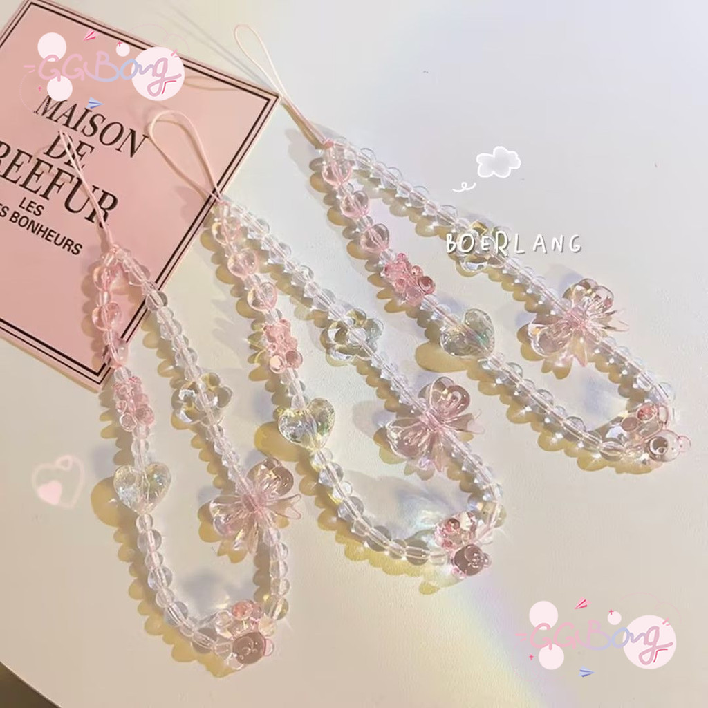 แฟชั่นคริสตัลรักหัวใจดอกไม้สร้อยคอผีเสื้อลูกปัดน่ารักแหวนโทรศัพท์สร้างสรรค์สายคล้องเสน่ห์