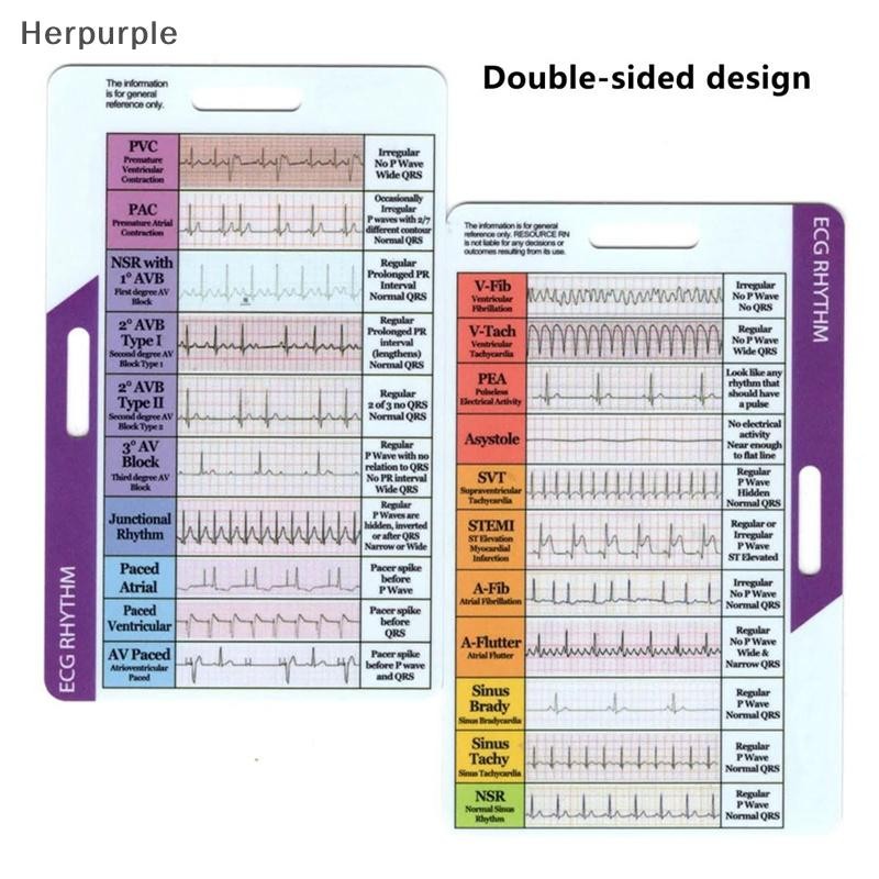 Herpurple ECG/EKG Rhythm Pocket Card การออกแบบสองด้าน EKG Rhythm Interpretation Badge Card ECG Rate Pocket Cards EKG Calipers TH