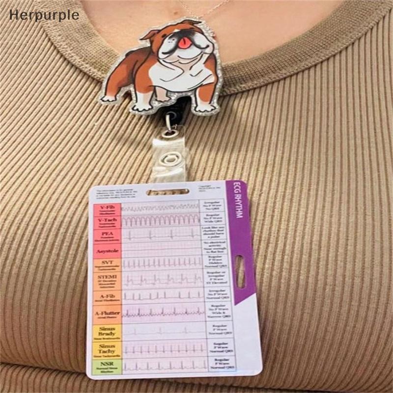 Herpurple ECG/EKG Rhythm Pocket Card การออกแบบสองด้าน EKG Rhythm Interpretation Badge Card ECG Rate Pocket Cards EKG Calipers TH